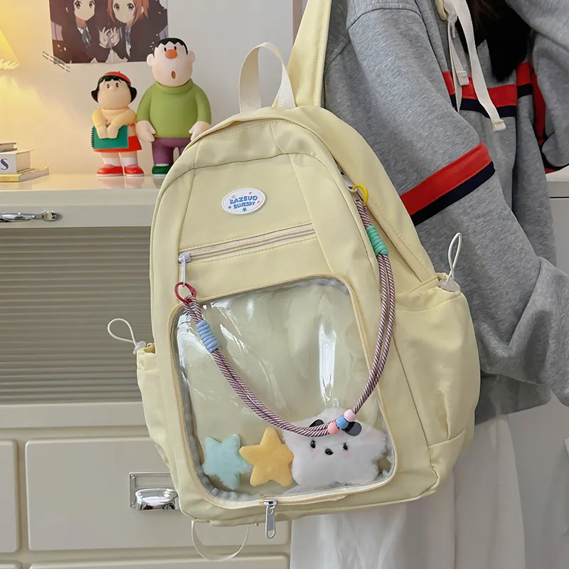 XIANGSU Nylon Backpack Regular Unisex Yellow/Blue/Gray-3