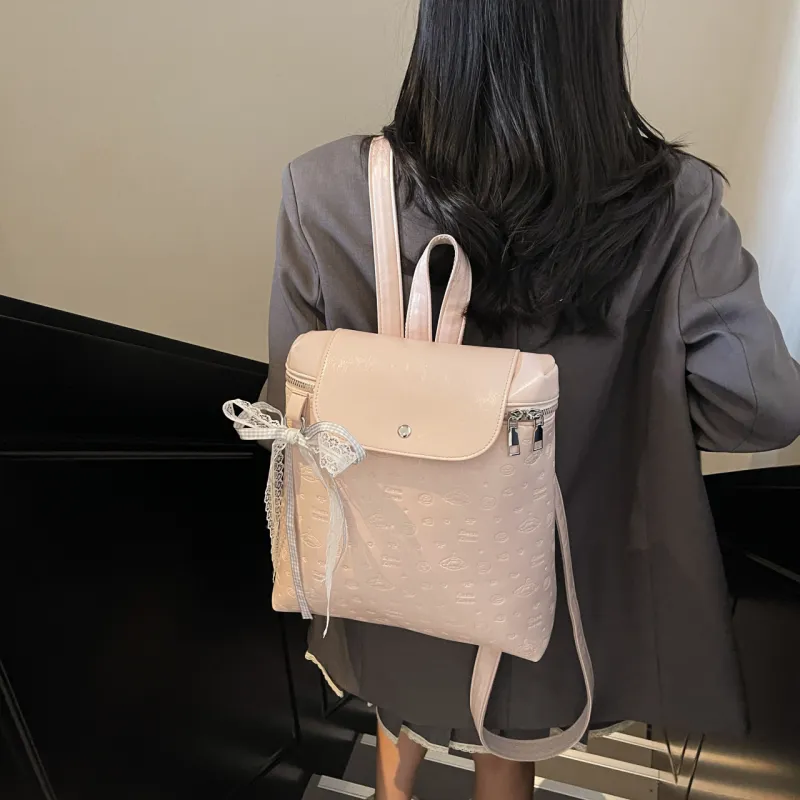 XIANGSU Pu Backpack Unisex White/Black/Pink/Silver-16