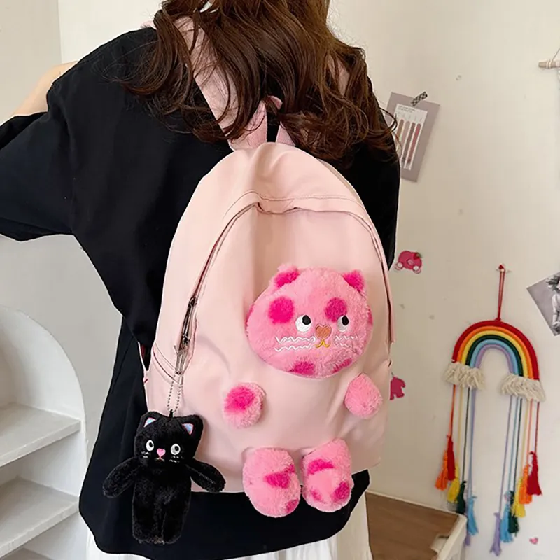XIANGSU Nylon Backpack Unisex White/Pink/Black/Blue-7
