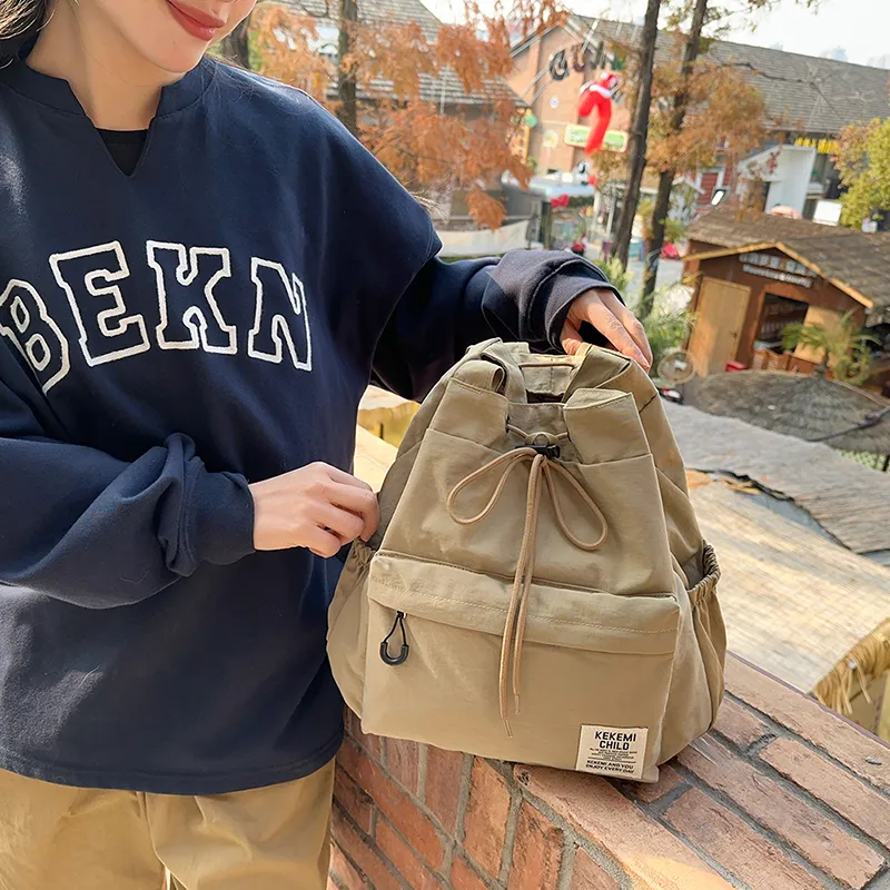XIANGSU Nylon Backpack Unisex Khaki/Black/White/Gray/Blue-4