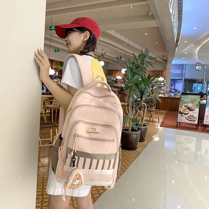 XIANGSU Nylon Backpack Regular Unisex Pink/Black/Gray/White/Brown-3