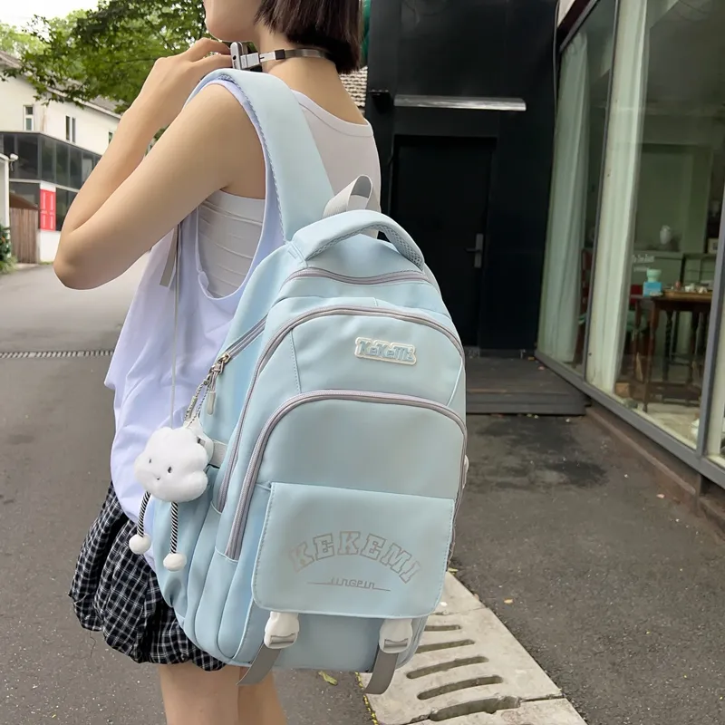 XIANGSU Nylon Backpack Regular Unisex Blue/Yellow/Black/Purple/Brown/Pink-4