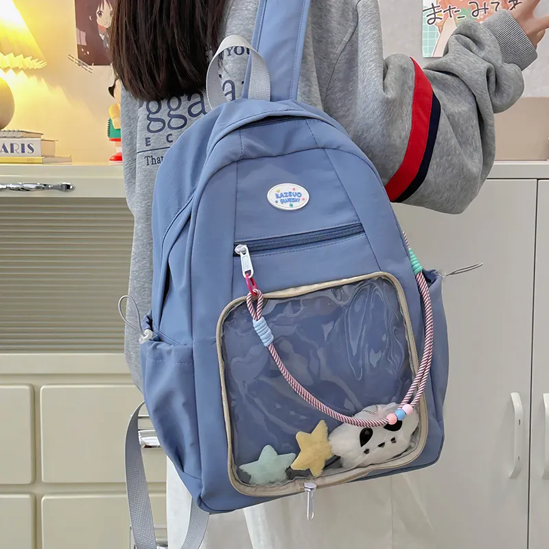 XIANGSU Nylon Backpack Regular Unisex Yellow/Blue/Gray-7