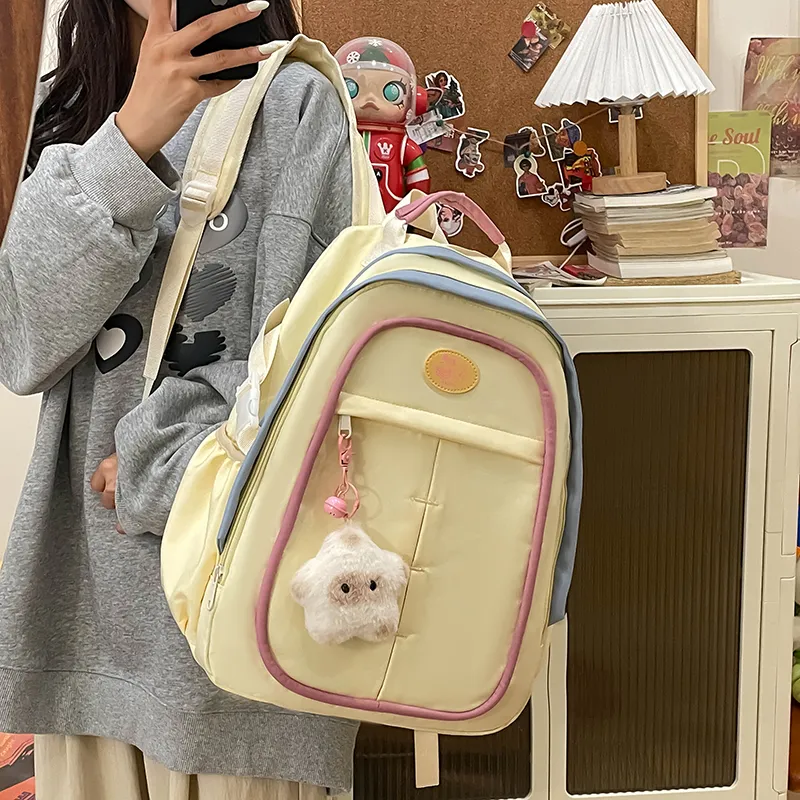 XIANGSU Nylon Backpack Women's Yellow/Pink/White/Black-2