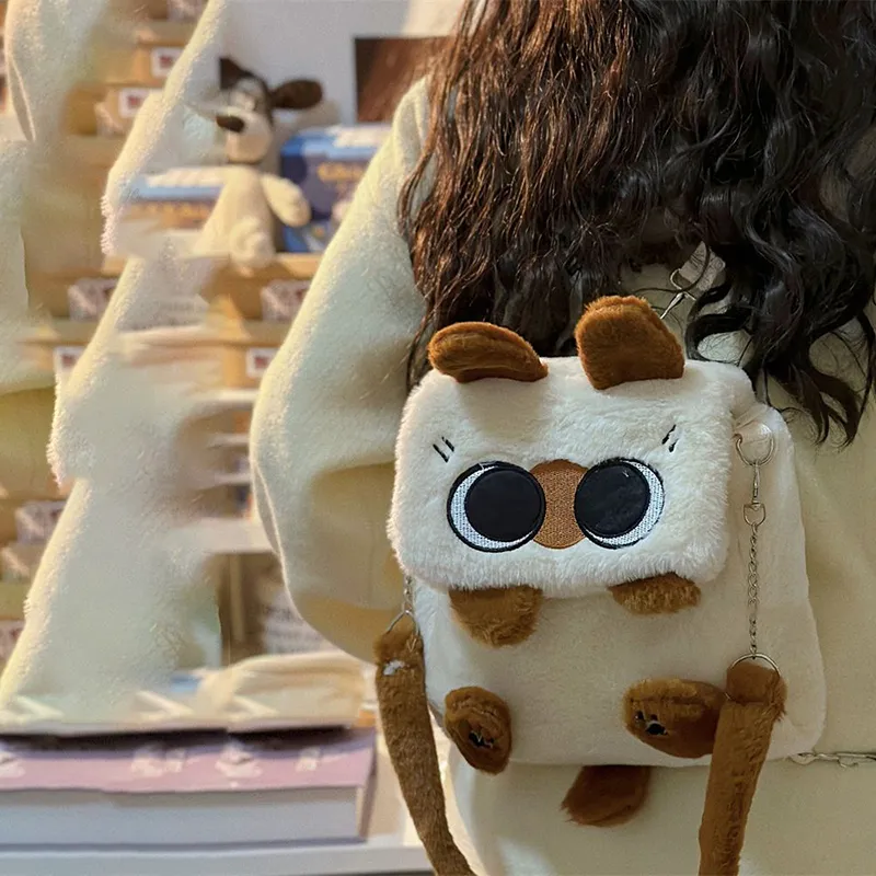 XIANGSU Plush Backpack Unisex Light Brown/Ecru-6