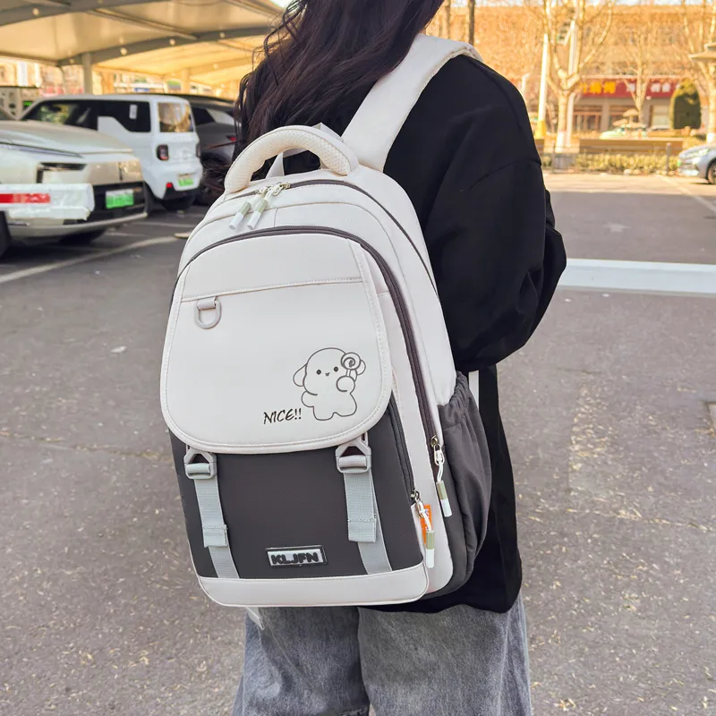 XIANGSU Oxford Backpack Unisex Pink/Brown/Green/Purple/White & Black/Gray & Black-6