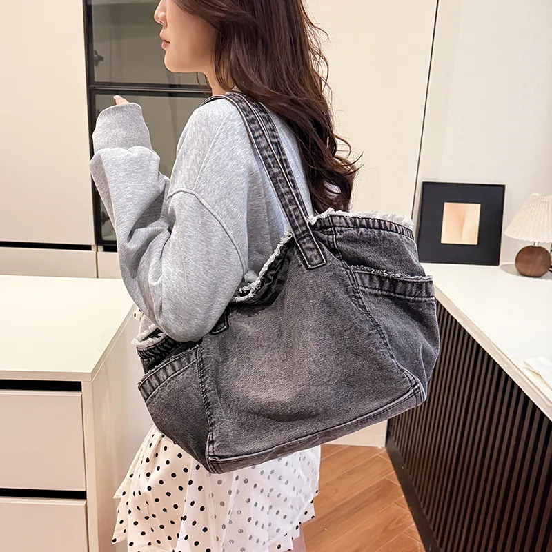 XIANGSU Canvas Bag, Shoulder Bag Women's Light Blue/Dark Blue/Black-13