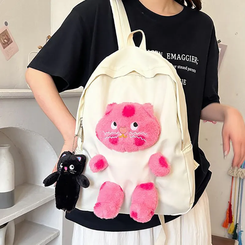 XIANGSU Nylon Backpack Unisex White/Pink/Black/Blue-2