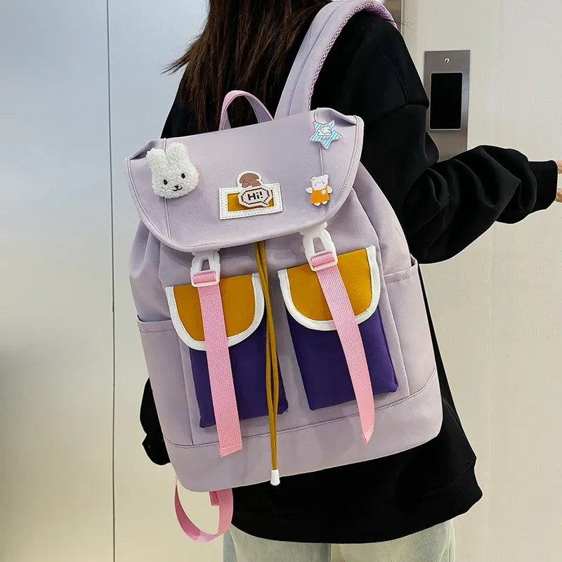 XIANGSU Nylon Backpack Unisex Purple/Green/Black-2