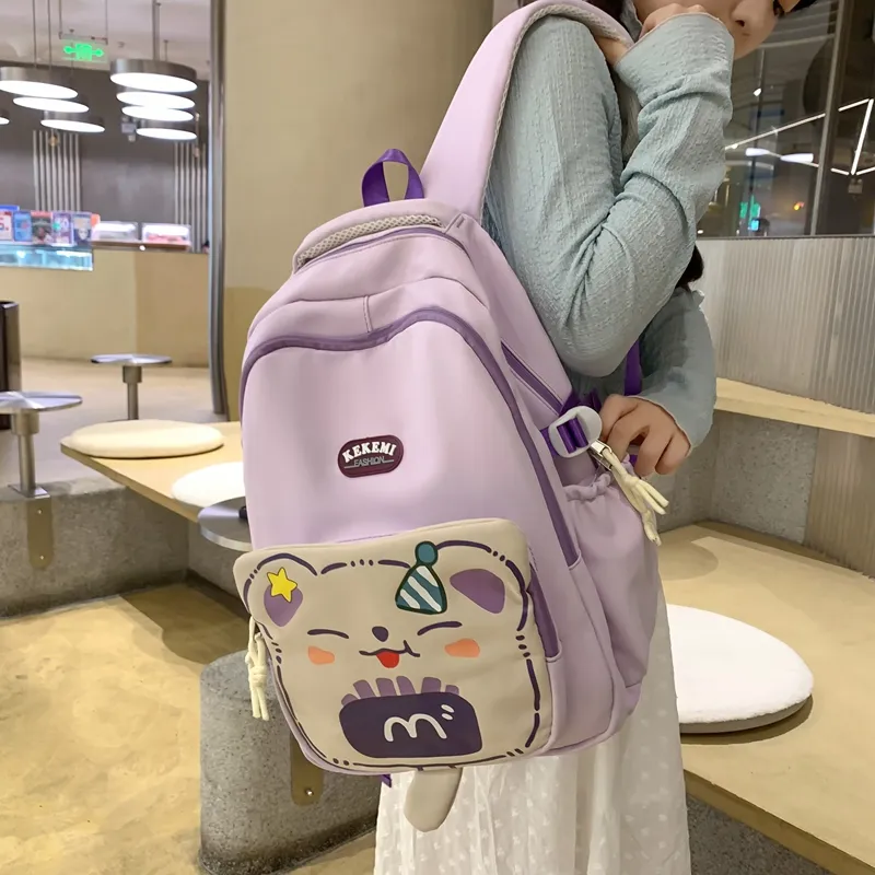 XIANGSU Nylon Backpack Unisex Purple/Blue/Black/Brown/White/Khaki-16