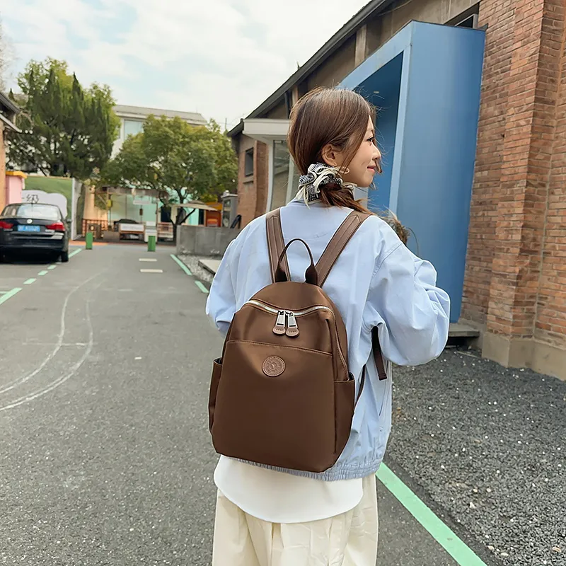 XIANGSU Nylon Backpack Small Size Unisex Coffee/Gray/Black-3