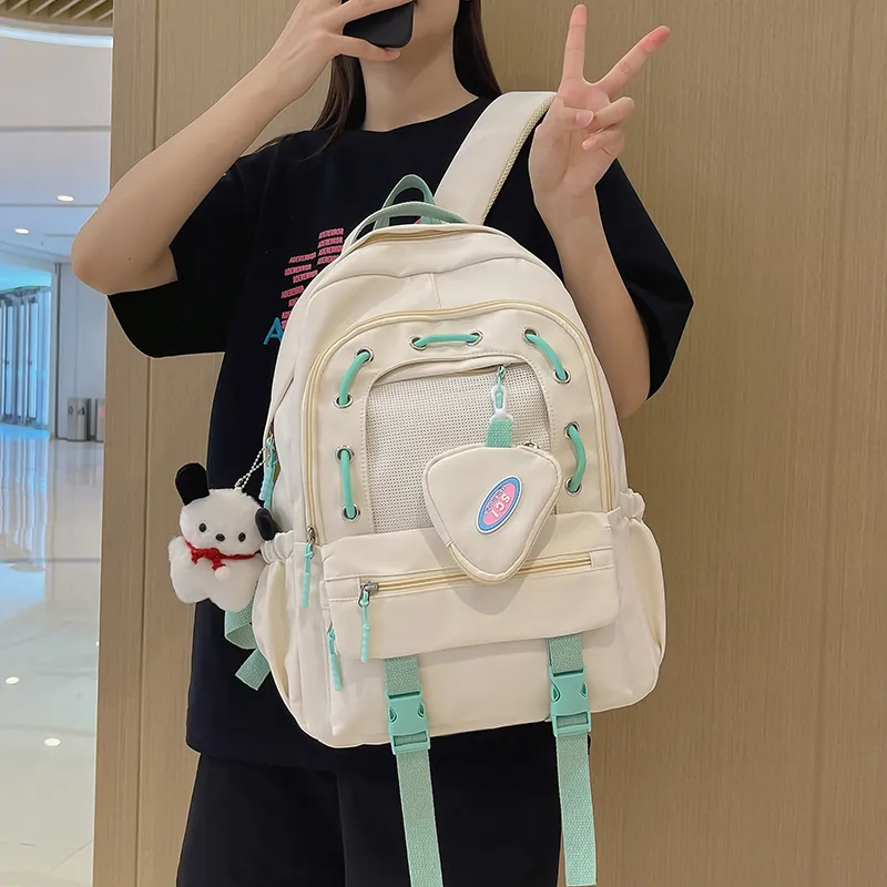 XIANGSU Nylon Backpack Unisex Green/Yellow/Blue/Black/White-21