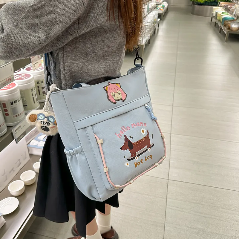 XIANGSU Nylon Tote Bag, Shoulder Bag Unisex Blue/White/Pink/Khaki/Black-3