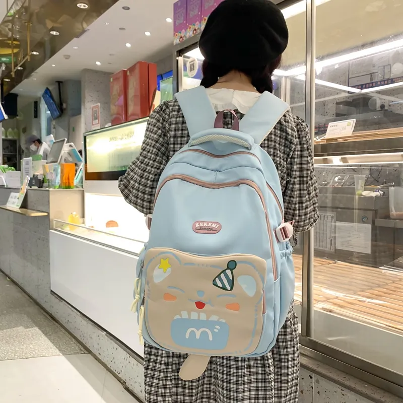 XIANGSU Nylon Backpack Unisex Purple/Blue/Black/Brown/White/Khaki-17