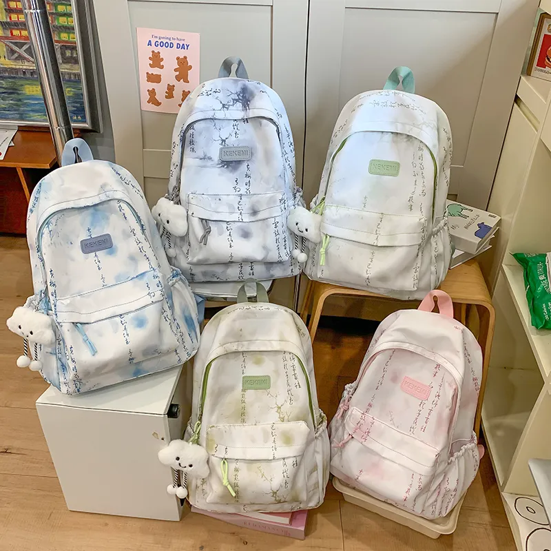 XIANGSU Nylon Backpack Unisex Pink/Gray/Dark Green/Light Green/Blue-22