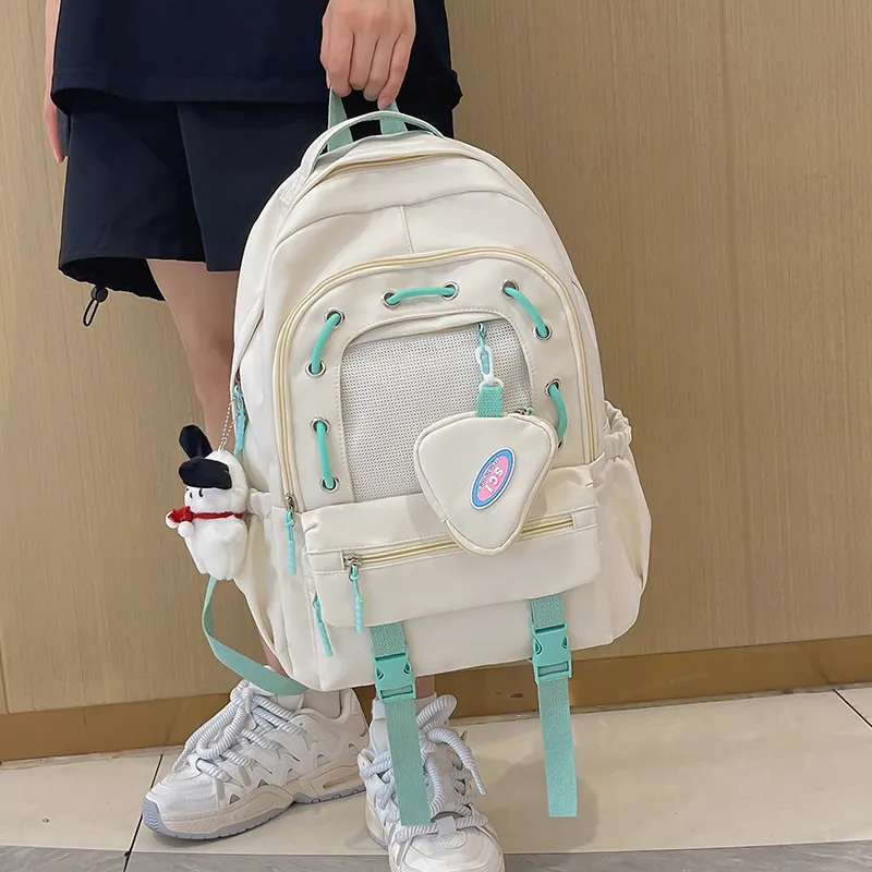 XIANGSU Nylon Backpack Unisex Green/Yellow/Blue/Black/White-24