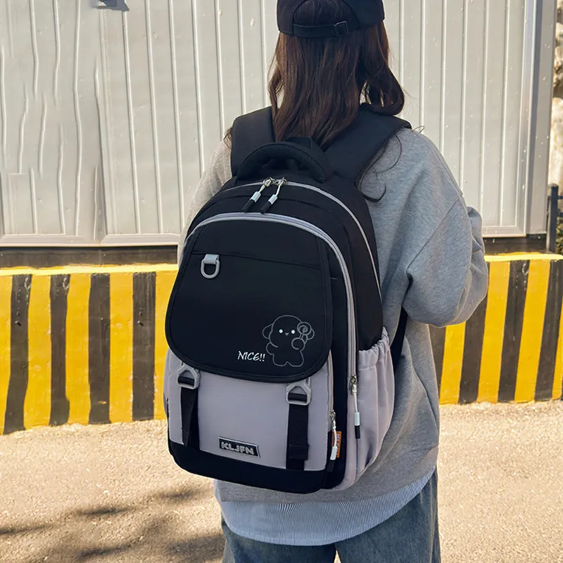 XIANGSU Oxford Backpack Unisex Pink/Brown/Green/Purple/White & Black/Gray & Black-22