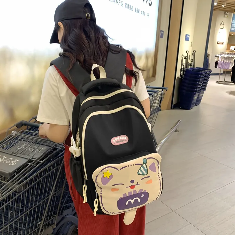 XIANGSU Nylon Backpack Unisex Purple/Blue/Black/Brown/White/Khaki-26