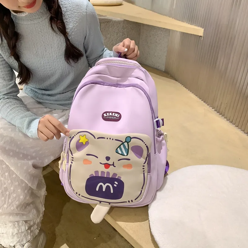 XIANGSU Nylon Backpack Unisex Purple/Blue/Black/Brown/White/Khaki-4