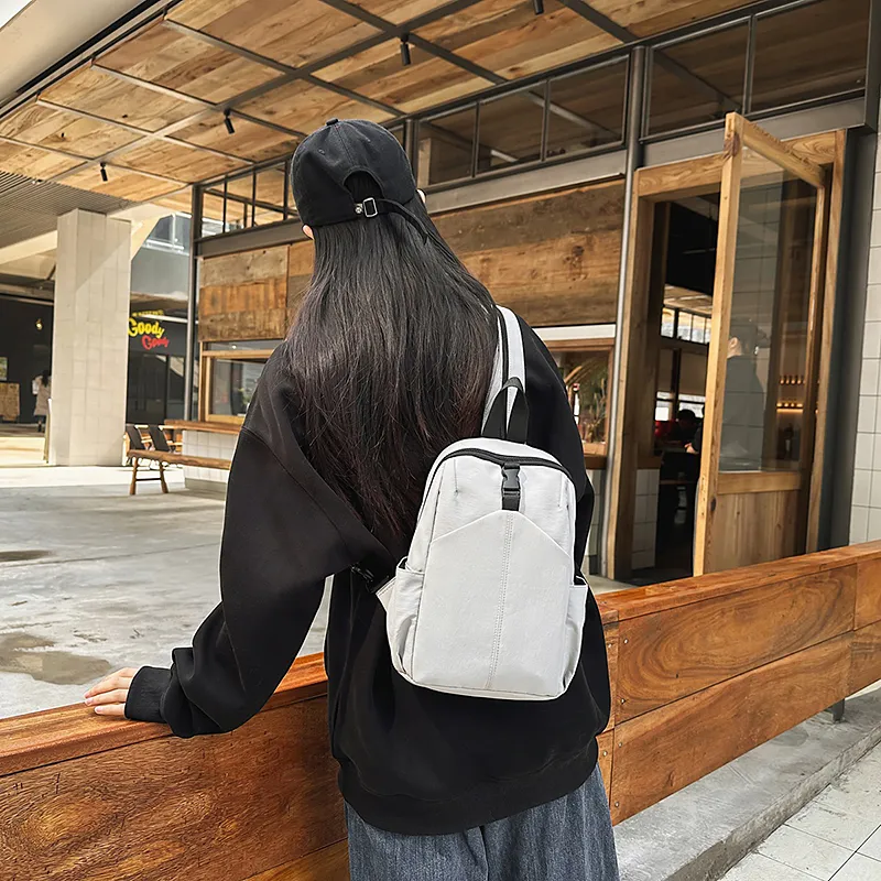 XIANGSU Nylon Sling Bag Backpack Regular Unisex White/Khaki/Green/Black-2