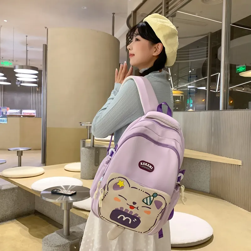 XIANGSU Nylon Backpack Unisex Purple/Blue/Black/Brown/White/Khaki-2