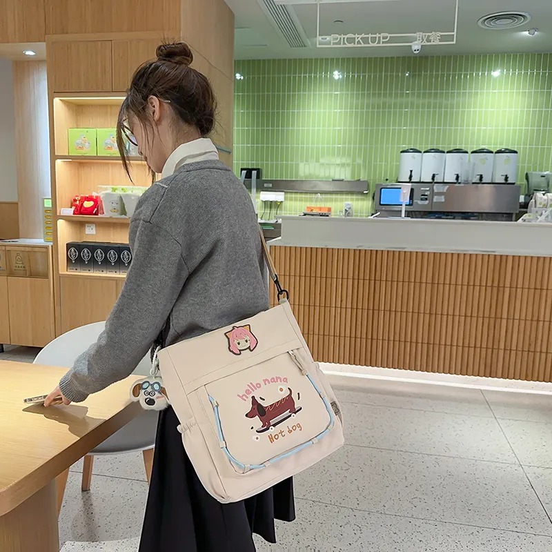 XIANGSU Nylon Tote Bag, Shoulder Bag Unisex Blue/White/Pink/Khaki/Black-9