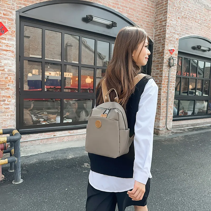 XIANGSU Nylon Backpack Small Size Unisex Coffee/Gray/Black-9
