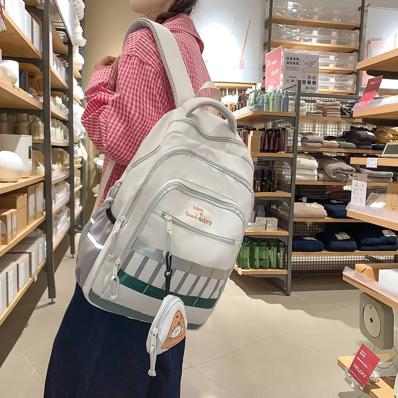 XIANGSU Nylon Backpack Regular Unisex Pink/Black/Gray/White/Brown-24