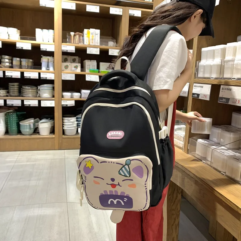 XIANGSU Nylon Backpack Unisex Purple/Blue/Black/Brown/White/Khaki-12