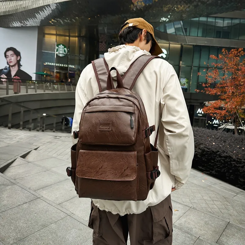 XIANGSU Pu Backpack Men's Black/Brown-10