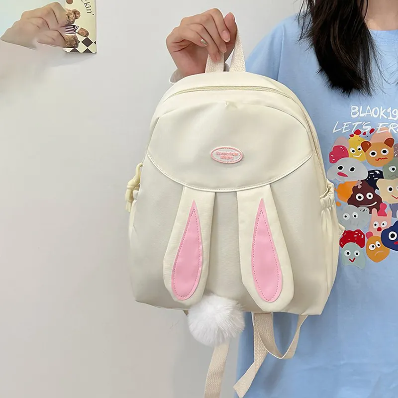 XIANGSU Nylon Fabric Backpack Regular Unisex White/Pink/Yellow/Blue/Black-1