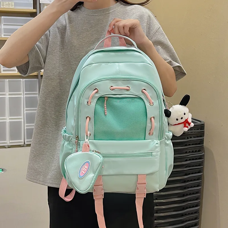 XIANGSU Nylon Backpack Unisex Green/Yellow/Blue/Black/White-3