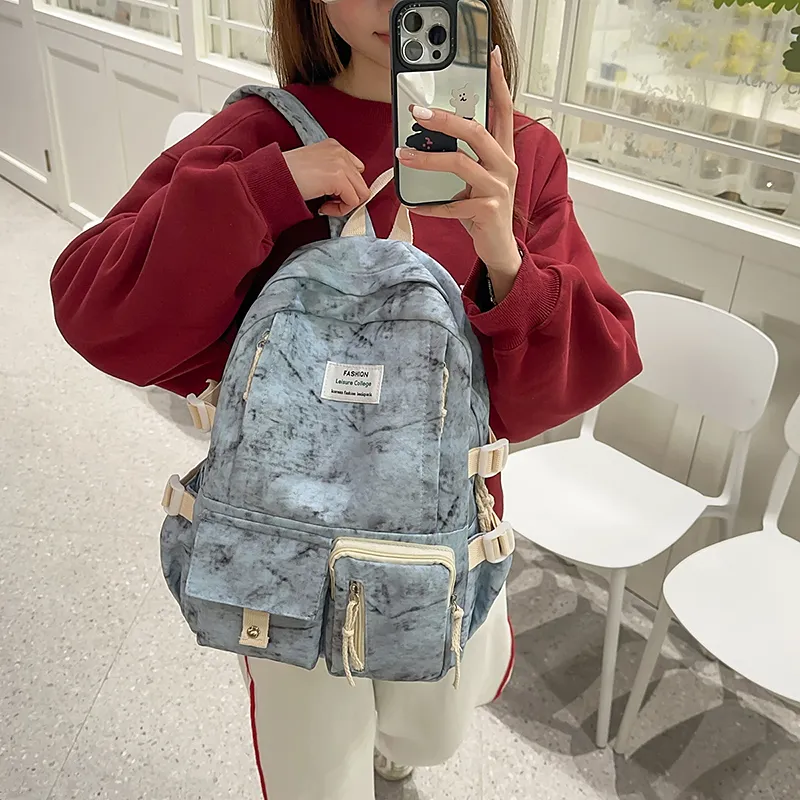 XIANGSU Nylon Backpack Unisex Blue/Red/Black/White-5