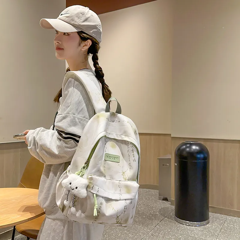 XIANGSU Nylon Backpack Unisex Pink/Gray/Dark Green/Light Green/Blue-14