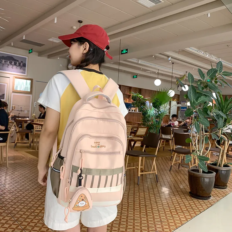 XIANGSU Nylon Backpack Regular Unisex Pink/Black/Gray/White/Brown-16