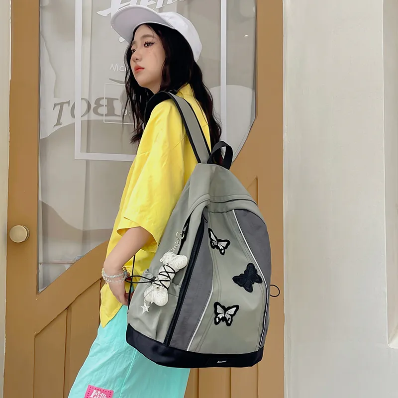 XIANGSU Nylon Backpack Women's Green/Gray-4