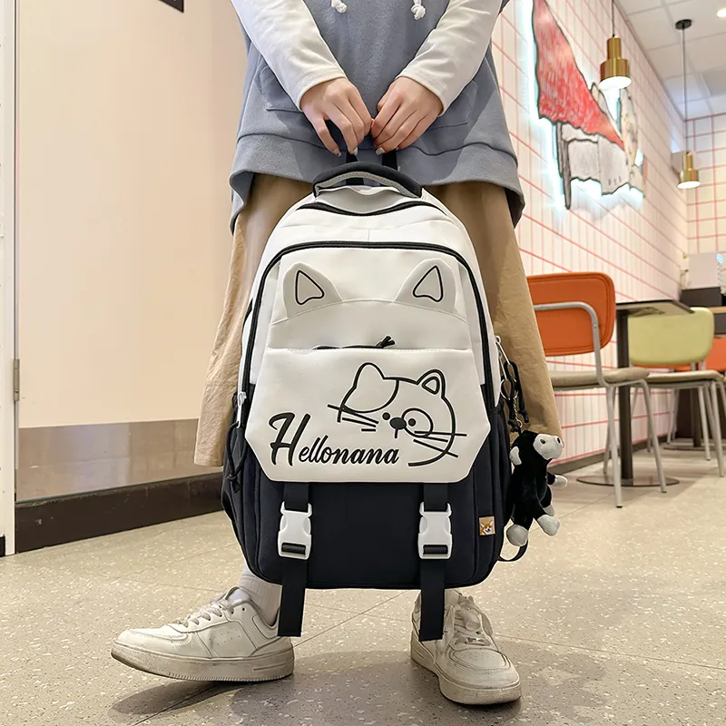 XIANGSU Nylon Backpack Regular Unisex Khaki/Red/Black/Pink/Blue-14