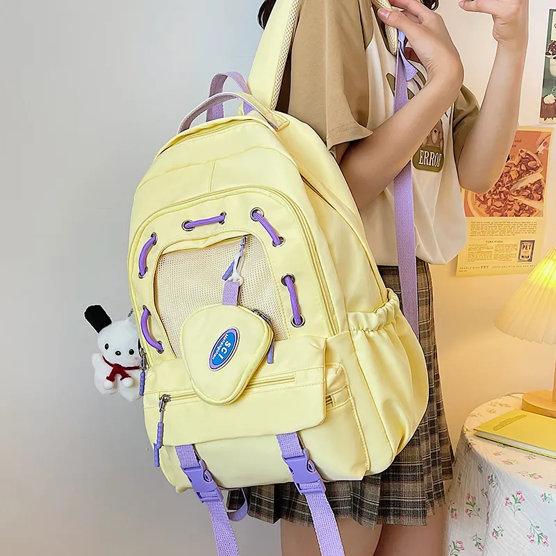 XIANGSU Nylon Backpack Unisex Green/Yellow/Blue/Black/White-8