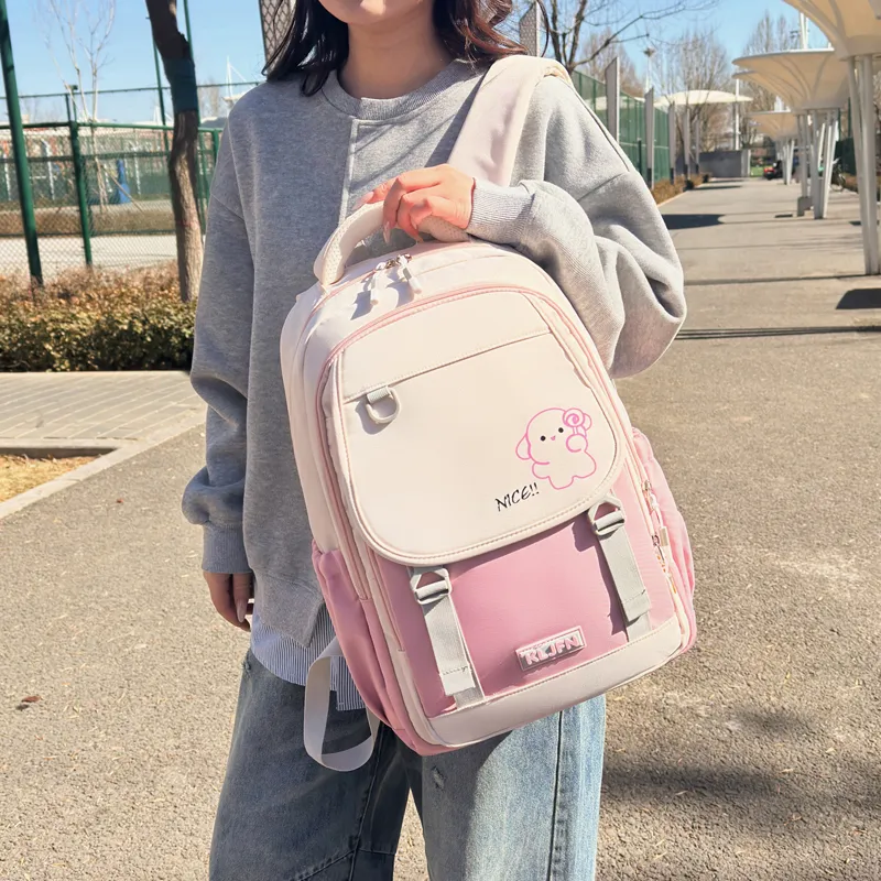 XIANGSU Oxford Backpack Unisex Pink/Brown/Green/Purple/White & Black/Gray & Black-7