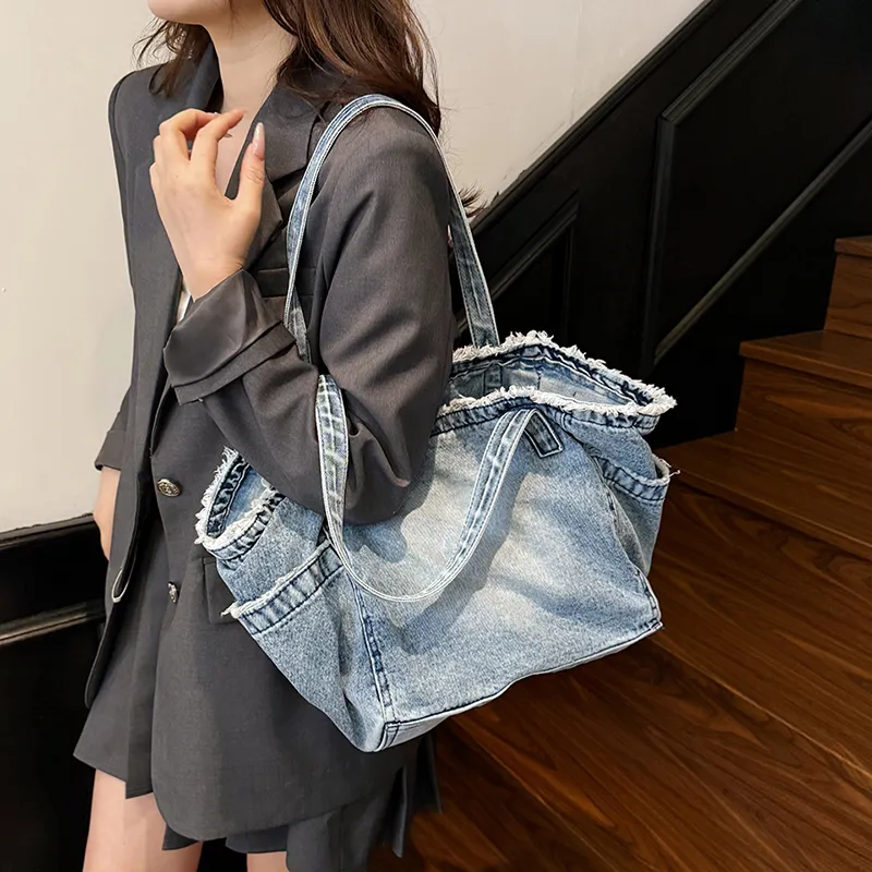 XIANGSU Canvas Bag, Shoulder Bag Women's Light Blue/Dark Blue/Black-1