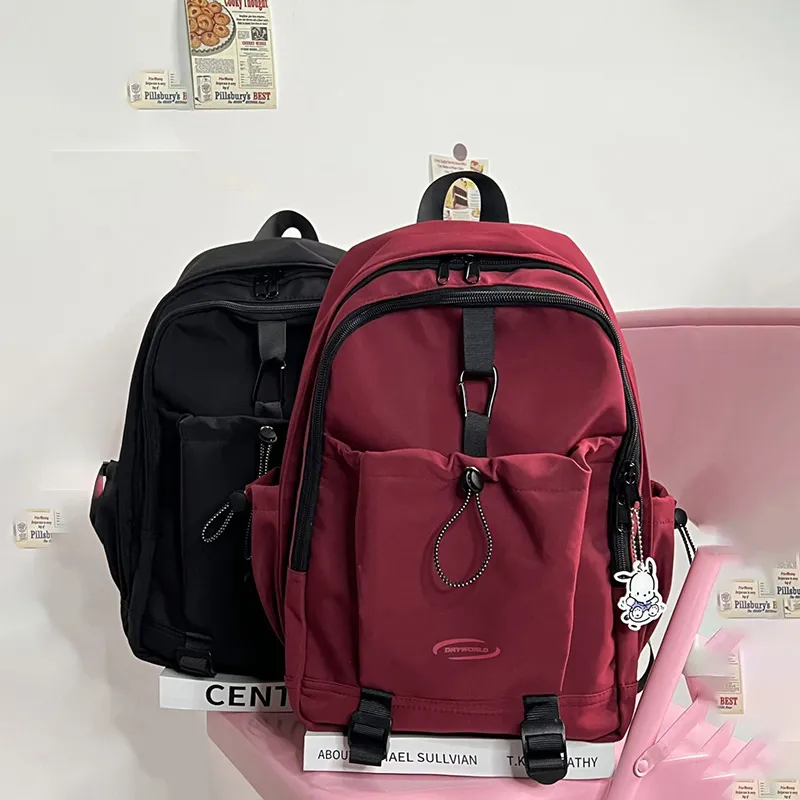 XIANGSU Nylon Backpack Unisex Red/Pink White/Black-3