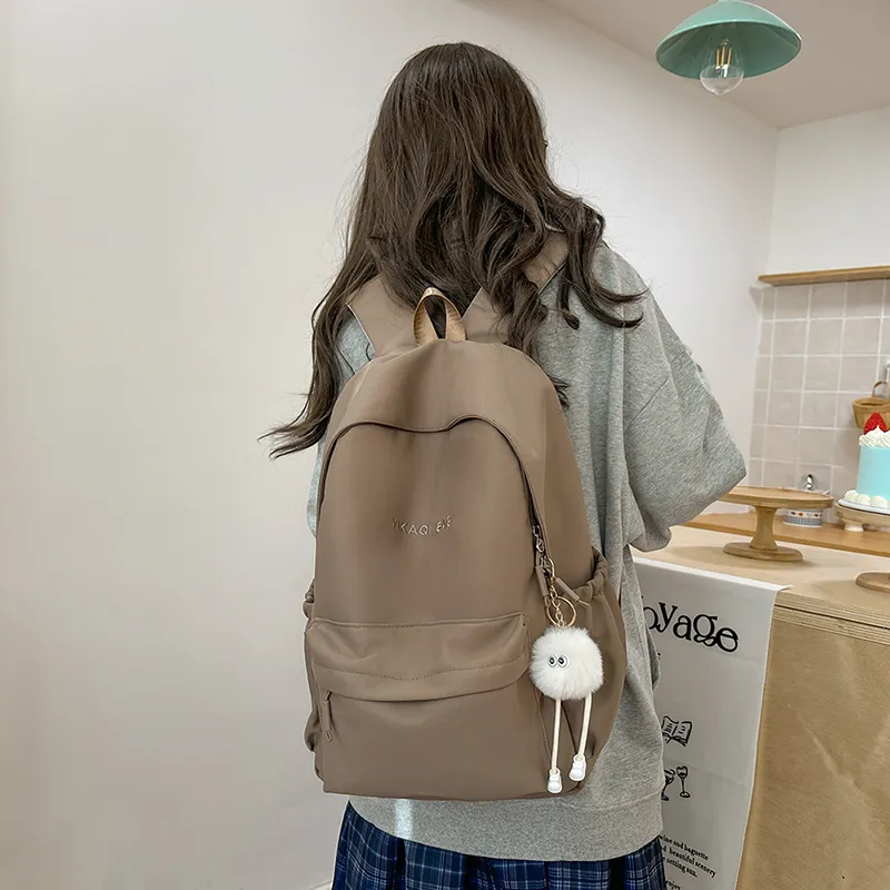 XIANGSU Nylon Backpack Unisex Pink/Purple/White/Brown/Black-14