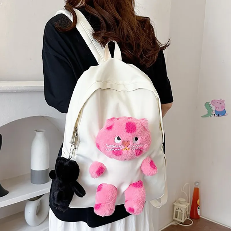 XIANGSU Nylon Backpack Unisex White/Pink/Black/Blue-3