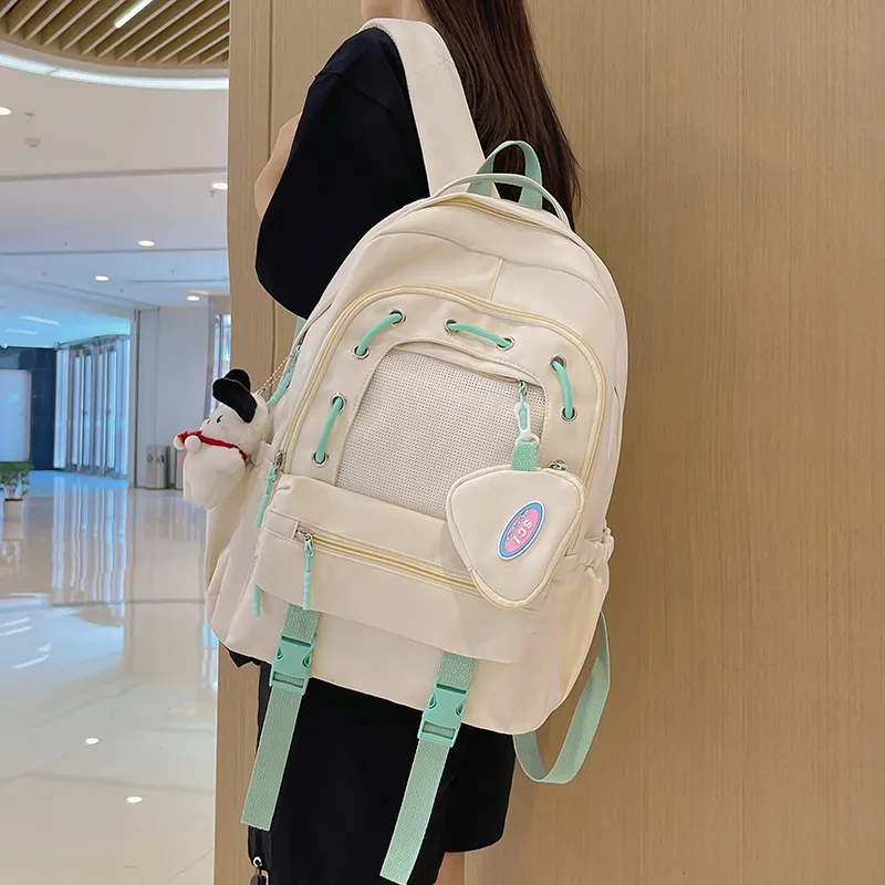 XIANGSU Nylon Backpack Unisex Green/Yellow/Blue/Black/White-22