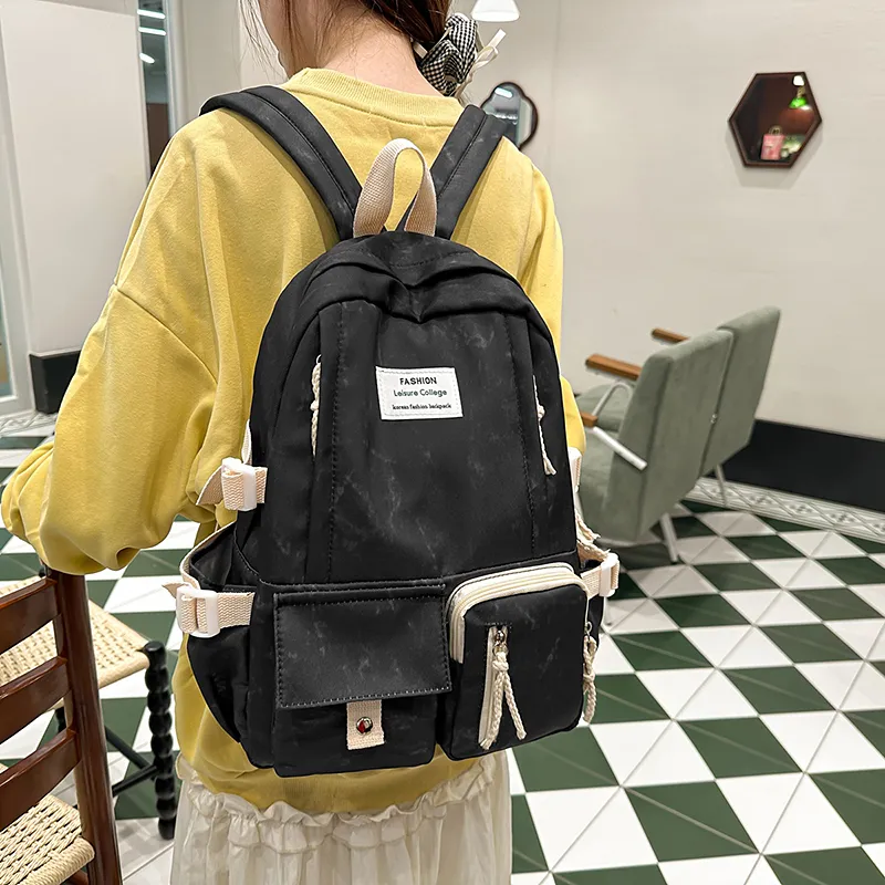 XIANGSU Nylon Backpack Unisex Blue/Red/Black/White-14