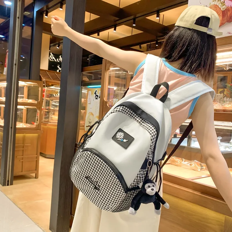 XIANGSU Nylon Backpack Unisex Green/Yellow/Gray-12