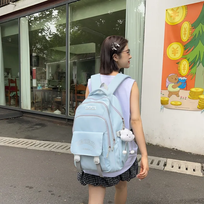 XIANGSU Nylon Backpack Regular Unisex Blue/Yellow/Black/Purple/Brown/Pink-3