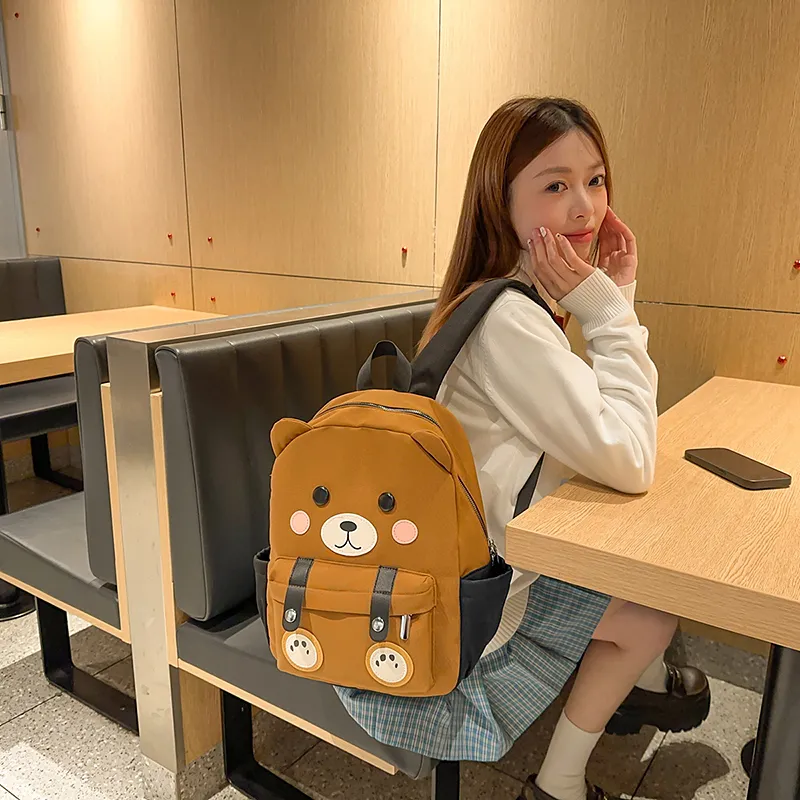 XIANGSU Nylon Backpack Women's Brown/White/Black-5
