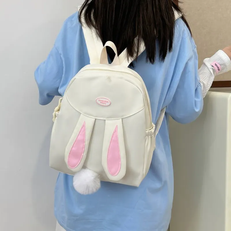 XIANGSU Nylon Fabric Backpack Regular Unisex White/Pink/Yellow/Blue/Black-3