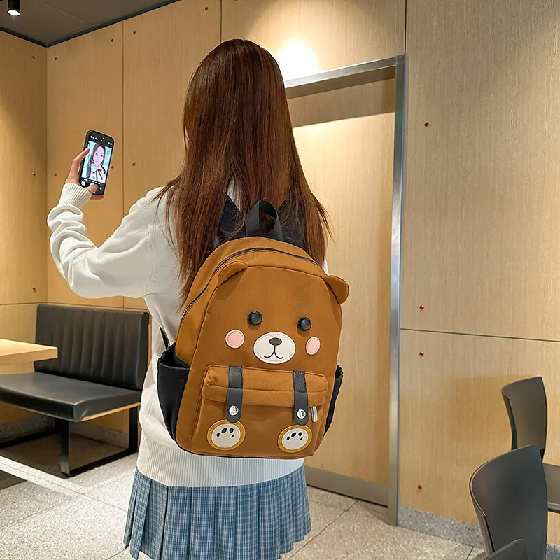 XIANGSU Nylon Backpack Women's Brown/White/Black-2